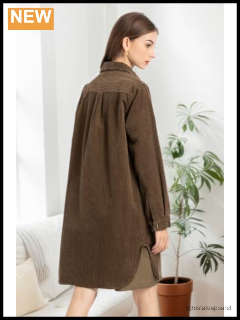 Women's Corduroy Shirt Jacket Long Sleeve Button Down Overshirt with Pockets - Picture 4 of 6